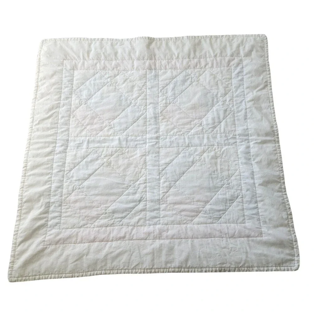 Vtg Handmade Patchwork Baby Quilt Pastel Floral Calico Log Cabin Blanket 36x35.5